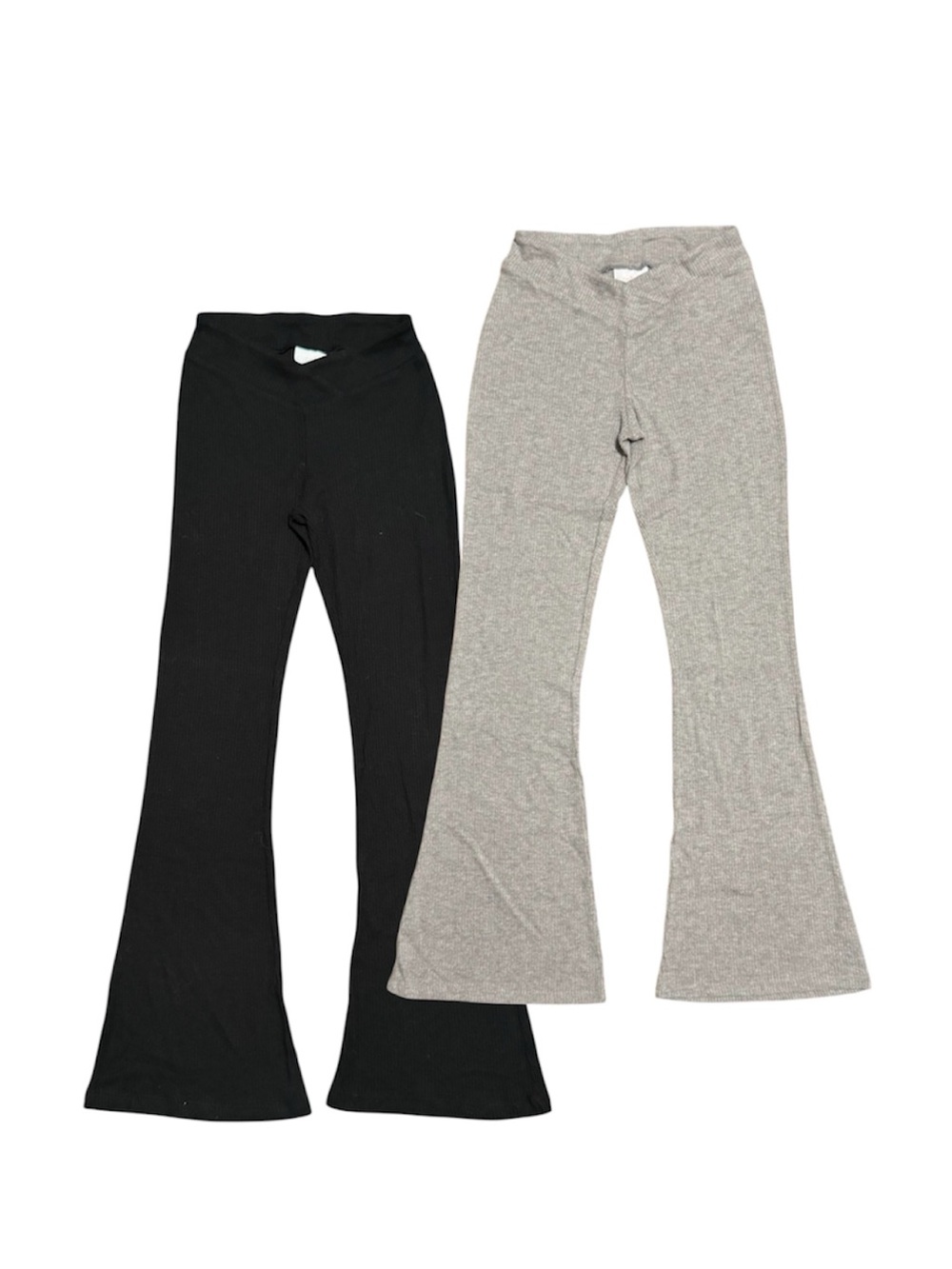 Cozy Ribbed Crossover Waistband Flare Legging Pants 

Heathered Gray + Black